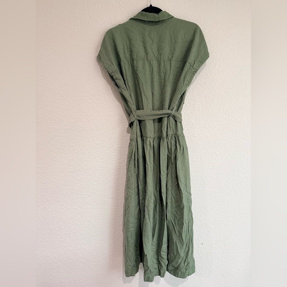 Short Sleeve Belted Midi Shirtdress - Olive Green M - Picture 6 of 6